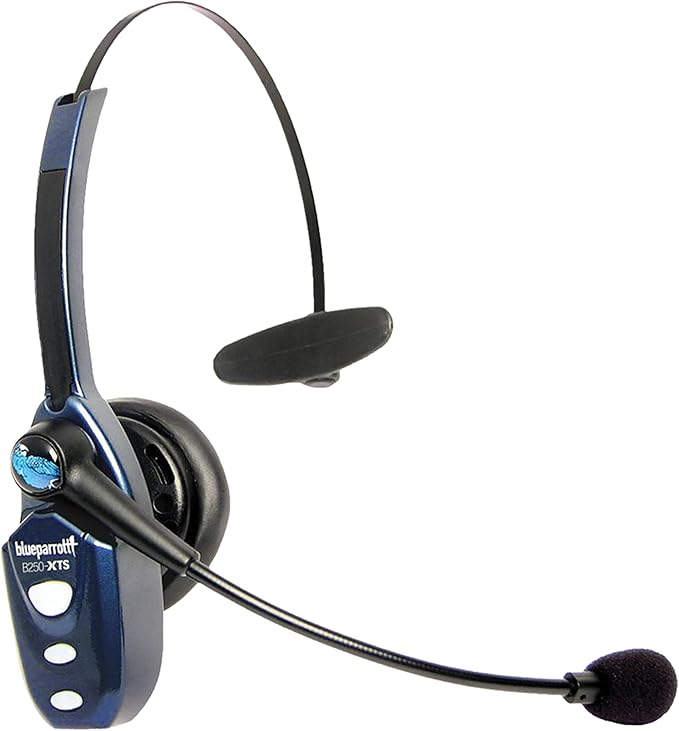 BlueParrott B250-XTS Mono Bluetooth Wireless Headphones 91% Noise Canceling Over Head Trucker Headset with Mic, Lightweight Design with Adjustable Headband, 20 hrs. Talk Time, Blue