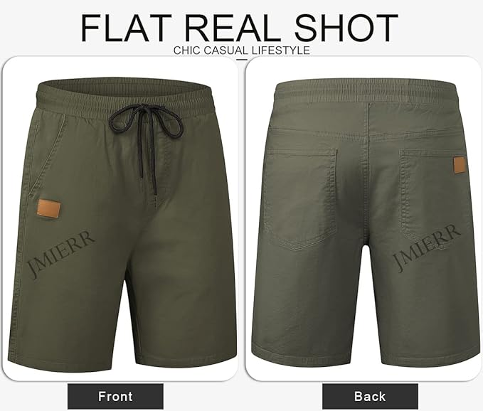 JMIERR Mens Casual Shorts - Cotton Drawstring Summer Beach Stretch Twill Chino Golf Shorts