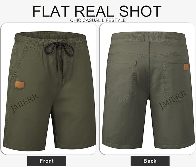 JMIERR Mens Casual Shorts - Cotton Drawstring Summer Beach Stretch Twill Chino Golf Shorts