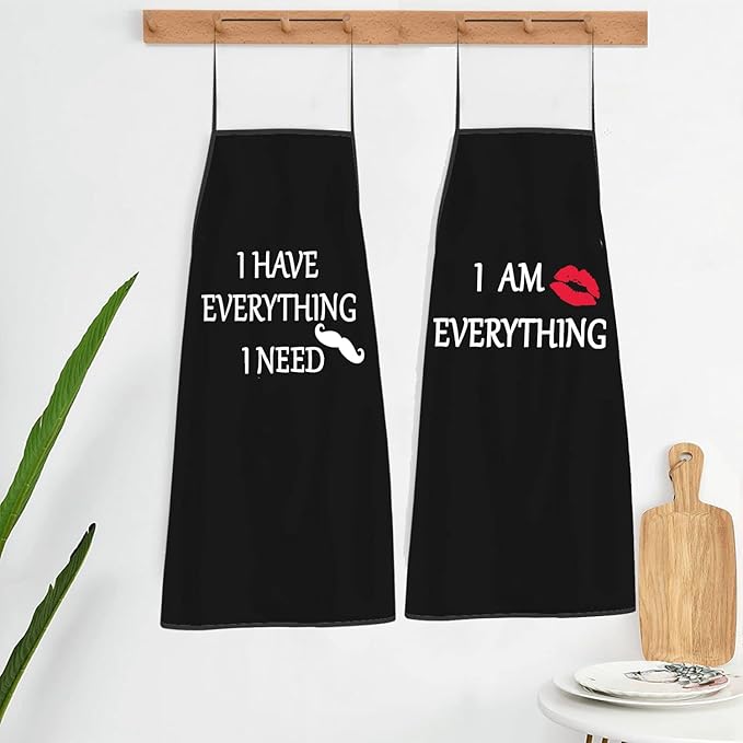2Pcs Aprons Funny I Have Everything & I Am Everything Cooking Kitchen Aprons for Women Men Chef Valentine's Day Anniversary Wedding Gifts for Couple Cool Bridal Engagement Gifts