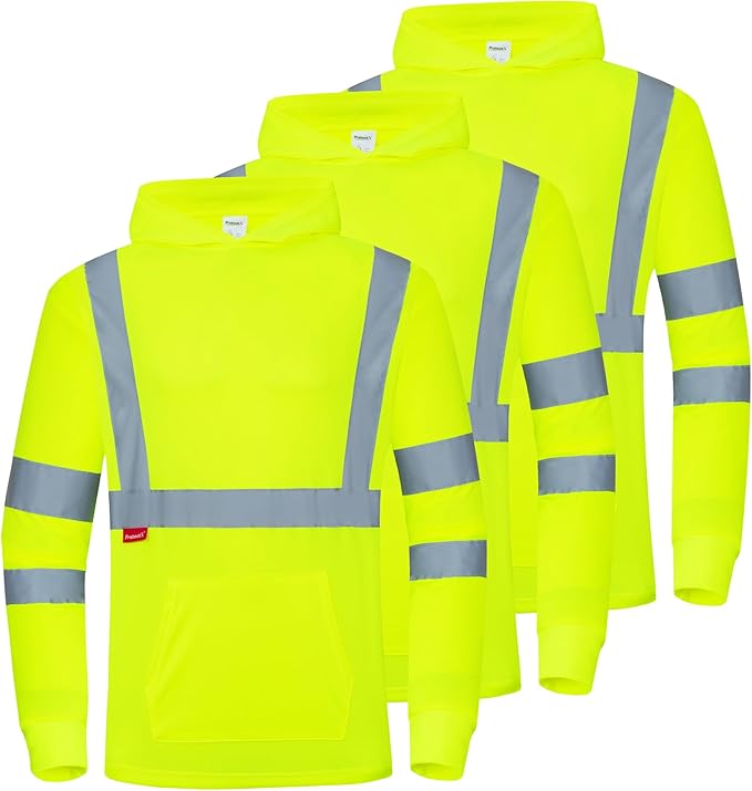 ProtectX Men's High Visibility Heavy Duty Long Sleeve Reflective Safety T-Shirts for Construction, Class 2-3 Type R