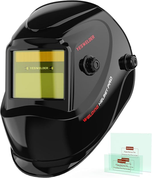 YESWELDER Auto Darkening Welding Helmet, Blue Light Blocking, 1/1/1/1 True Color Solar Powered Welding Hood with 2 Arc Sensors, Wide Shade 3.5/9-13 Welder Mask for TIG MIG ARC and Grind