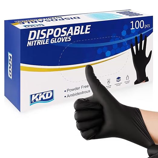 KKD Nitrile Gloves, 5.5 Mil Disposable Gloves Powder Free, 100 Count Food Safe Gloves Disposable Latex Free For Cooking, Cleaning, Work, Black, X-large