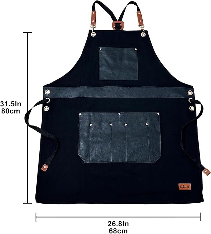 Barber Hair Stylists Working Apron Waterproof Canvas Chef Kitchen Apron with 6 Pockets