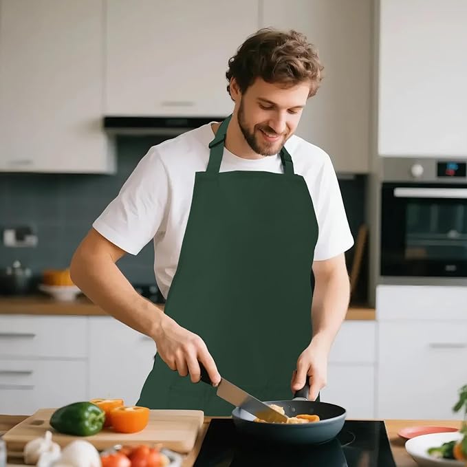 Kitchen Bib Apron for Women Men with Pockets Chef Art Aprons for Cooking Painting Pottery Ceramics