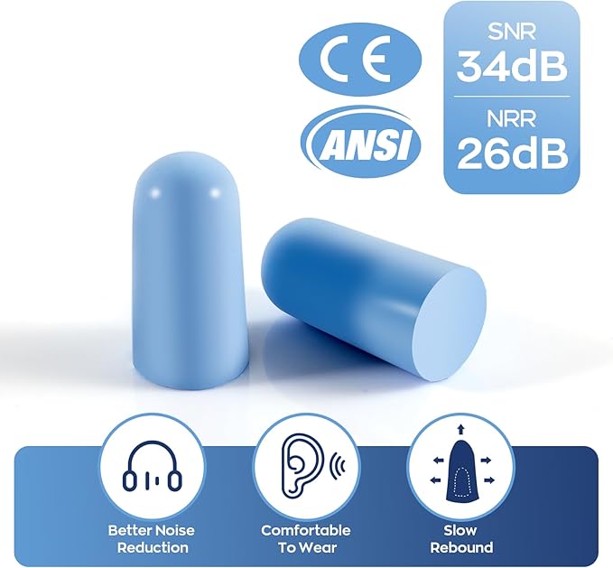 10Pairs Foam Earplugs, Noise Cancelling Ear Plugs for Sleeping Hearing Protection for Shooting Range, Work, Travel,Concert Blue