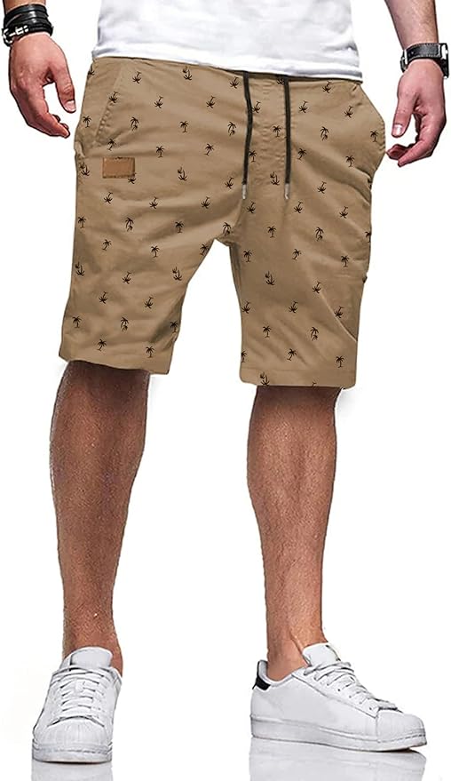 JMIERR Mens Casual Shorts - Cotton Drawstring Summer Beach Stretch Twill Chino Golf Shorts
