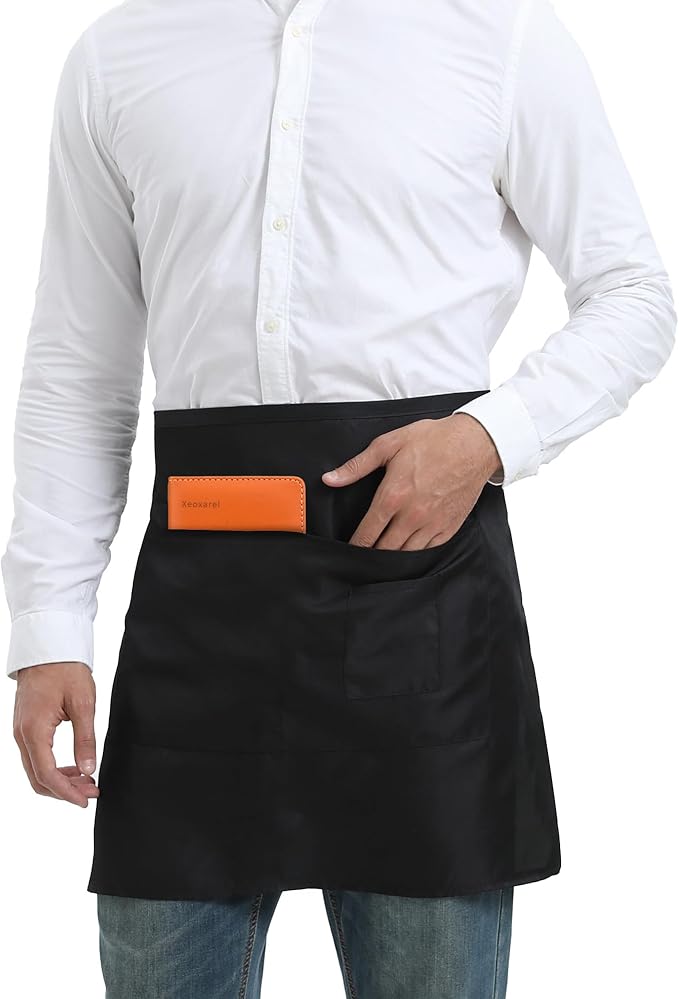 Xeoxarel Unisex Bistro Half Aprons with 4 Pockets, Waiter Waist Server Apron for Women and Man 27''X18''