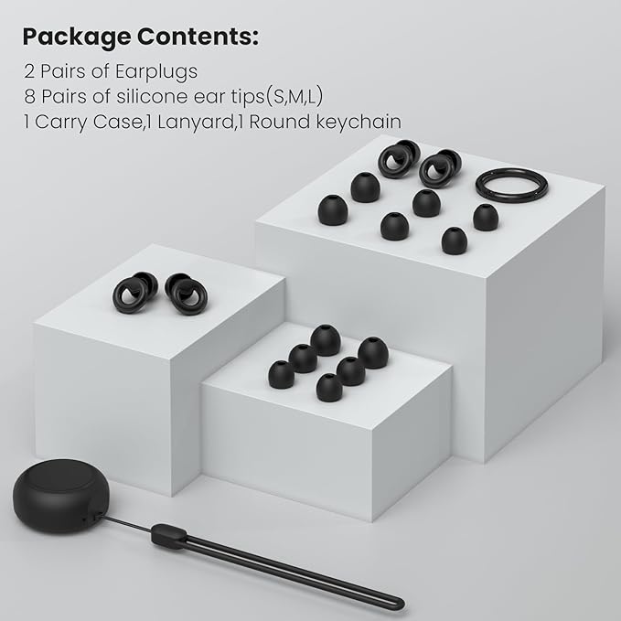 Ear Plugs for Sleeping,2 Pairs of Stylish Reusable Noise Reduction Earplugs with 8 Pairs Tips & case,Hearing Protection Earplugs for Concert,Travel,Work,Live Events - 25dB-30dB