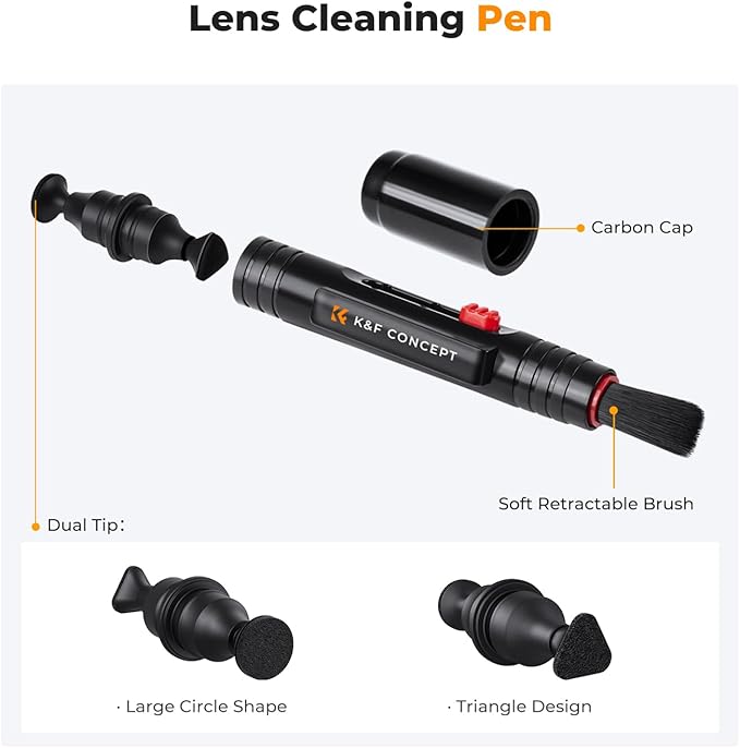 K&F Concept 10-in-1 Camera Lens Cleaning Kit for DSLR Camera Lens Filter Cell Phones with Advanced Silicone Air Blower*1+Short Nozzle*1+Long Nozzle*1+Cleaning Cloth*6+Cleaning Pen*1+15ML Cleaner*1