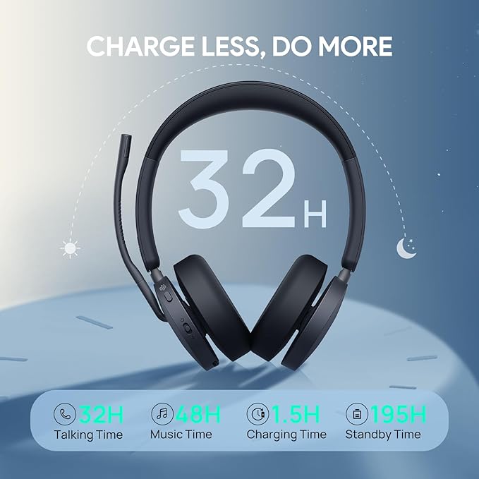 Yealink WH68 ANC DECT&Bluetooth Wireless Headset,606ft Long Rang Dual Ear Zoom,UC Headphones with 6X Noise Cancelling Mic, 32H Call, Work Active Noise Cancellation Stereo Headsets(PC,CellPhone,Laptop)