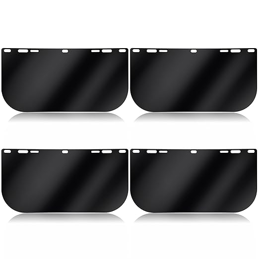 Feekoon 4 Pack Face Shield Replacement Lens, 15.5'' x 8'' Tinted Full Face Shield Compatible with Hobart 770580, Protective Safety Visor Replacement for Welding, Grinding, DIY, Cosplay Helmet