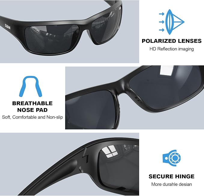 Polarized Sports Sunglasses for Men Women, Ideal for Fishing Running Driving Wrap Around Sunglasses, UV400 Protection
