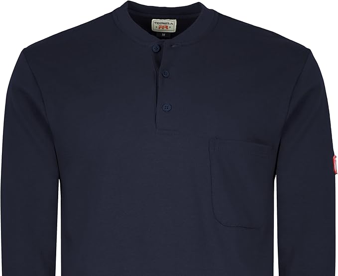 TICOMELA FR T Shirt Flame Resistant Shirt 5.5oz 100% Cotton Light Weight Workwear Men's Long Sleeve Henley Shirts