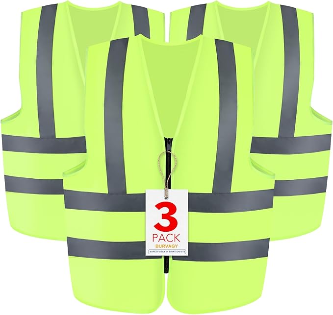 3-Pack Reflective Safety Vest For Women Men - High-Visibility Safety Vest with 2in Reflective Strips for Emergency, Construction, and Safety Use (Green XX-Large)