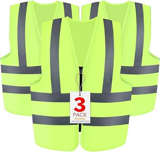 3-Pack Reflective Safety Vest For Women Men - High-Visibility Safety Vest with 2in Reflective Strips for Emergency, Construction, and Safety Use (Green M)
