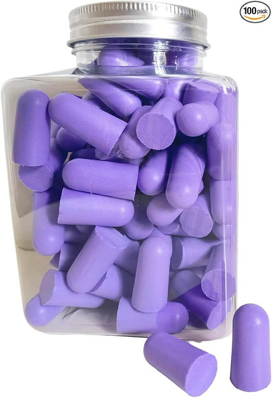 Soft Foam Earplugs 50 Pair,32dB Highest NRR for Noise Reduction,Safety Hearing Protection Ear Plugs for Eliminate The Noise,Contoured for Comfort Slow Rebound,Tapón para el oído (Purple, Normal)
