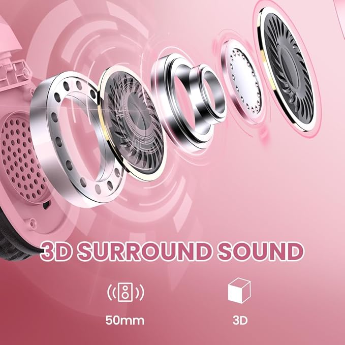 Wireless Gaming Headset with Noise Canceling Microphone for PS5, PC, PS4, 2.4G/Bluetooth Gaming Headphones with USB and Type-c Connector, Wired Mode for Controller - Pink