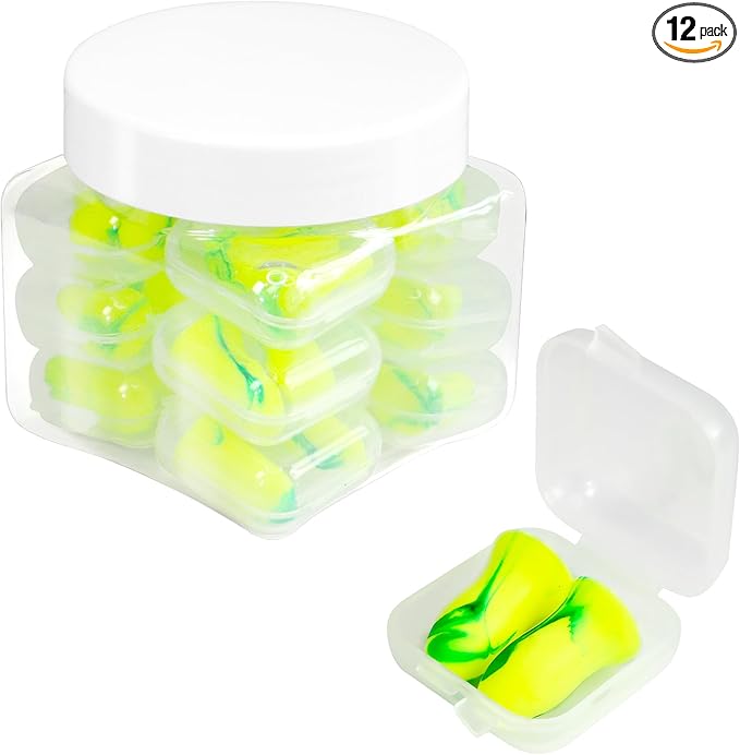Calmi Ear Plugs for Sleeping Noise Reduction, 33dB NRR - 12 Pairs with Individual Cases, Earplugs for Snoring, Travel, Work, Concerts, Studying