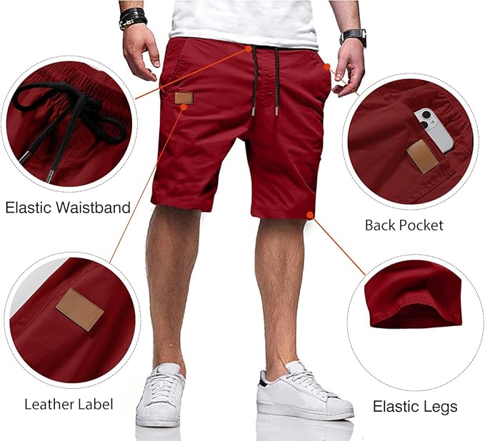 JMIERR Mens Casual Shorts - Cotton Drawstring Summer Beach Stretch Twill Chino Golf Shorts