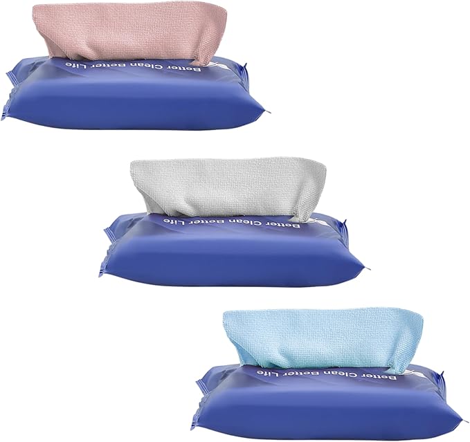 Recycled Microfiber Cleaning Cloths 60-Pack (20 Pink /20 Blue/20 Gray) Pull-Out Packs - 8.66x8.66 Inch, Super Absorbent, Reusable Towels for Kitchen, Car, Glass