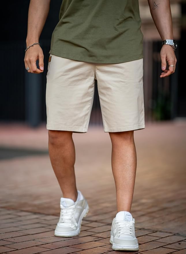 JMIERR Mens Casual Shorts - Cotton Drawstring Summer Beach Stretch Twill Chino Golf Shorts