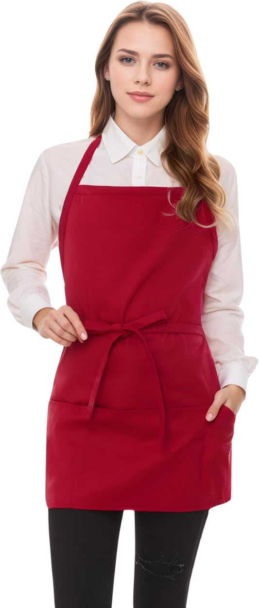 Short Cotton Aprons for Women with 3 Pockets, Chef Apron for Unisex,Waitress Apron for Kitchen Cooking Restaurant BBQ