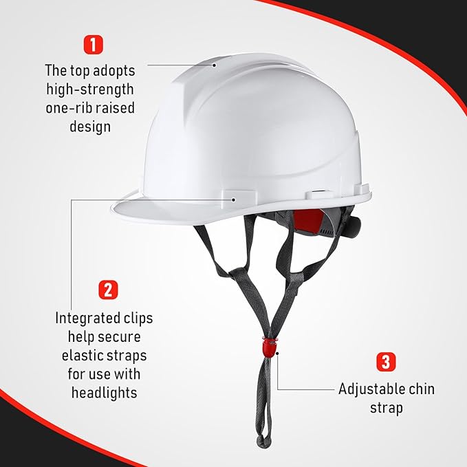 Leumoi 10 Pcs Suspension Hard Hat, Construction Hard Hat for Safety, Ratchet Cap Style with Self Adjusting Crown Straps for Man Woman