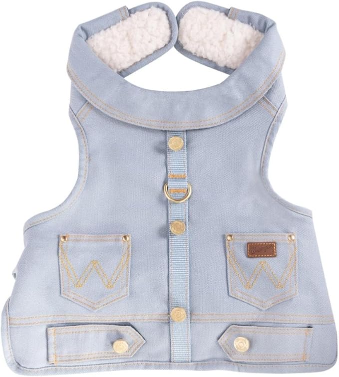 Wrangler Light Wash Dog Vest Harness with Sherpa-XL