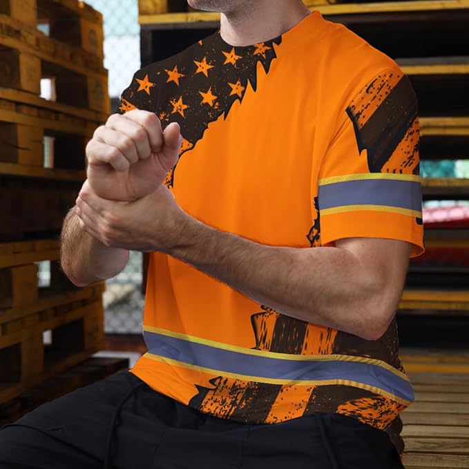 Maddly High Visibility US Flag Collection Safety Workwear Custom Name for Workers, Runners, Truckers, Patriotic