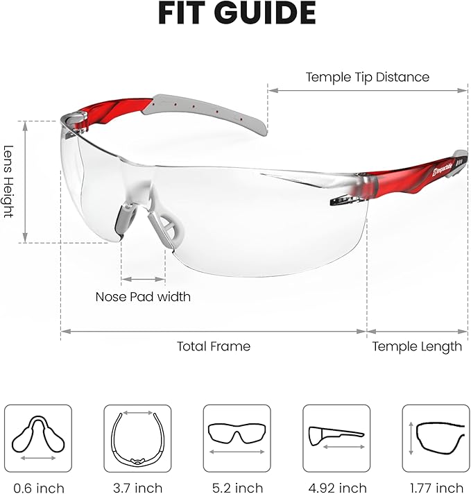 ANSI Z87.1 Safety Glasses, Anti-Fog UV Impact Scratch Resistant for Eye Protection at Work, Sports, Shooting, Pickleball, Racquetball, Clear Wraparound Lenses, No-Slip Nose Grip, 1 Pack