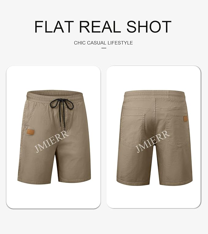 JMIERR Mens Casual Shorts - Cotton Drawstring Summer Beach Stretch Twill Chino Golf Shorts