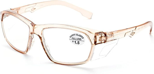 ProtectX Stylish Anti-Fog & Scratch-Resistant Safety Glasses With Readers, UV Protection Goggles, Anti-Impact Lightweight Glasses for Men＆Women Cold Brew Cold Brew Reading 1.5