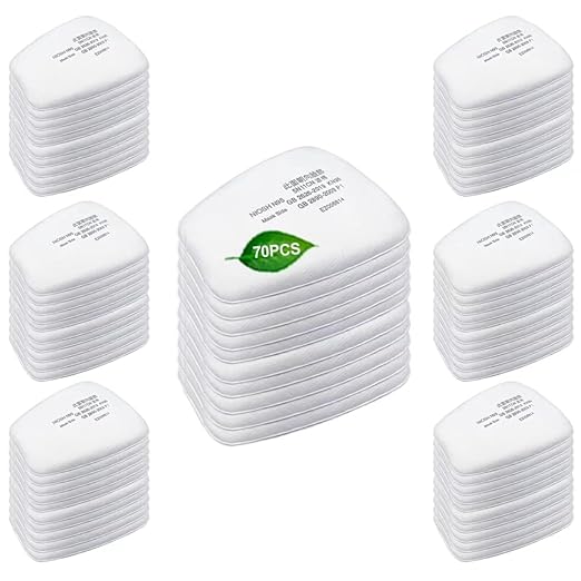 70PCS Respirator Filters Cotton, 5N11 Particulate Filter Compatible with Part for 6502/6200/7502/6800 Series Gas mask Filter Replacement Against Dust, Spray and Chemicals.