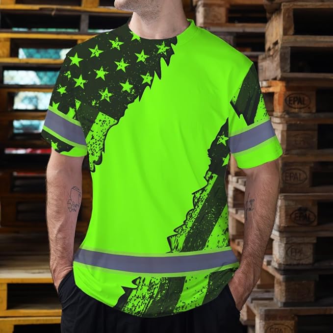 Maddly High Visibility US Flag Collection Safety Workwear Custom Name for Workers, Runners, Truckers, Patriotic