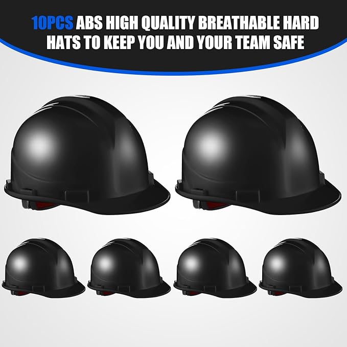 Leumoi 10 Pcs Suspension Hard Hat, Construction Hard Hat for Safety, Ratchet Cap Style with Self Adjusting Crown Straps for Man Woman
