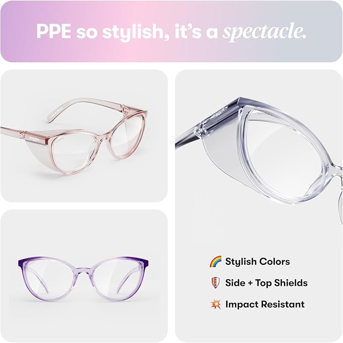Stoggles Cat Eye Z87.1 Certified Safety Glasses, Blue-Light, UV Blocking Lens, Top & Side Shield, Anti-Fog, Stylish Eyewear