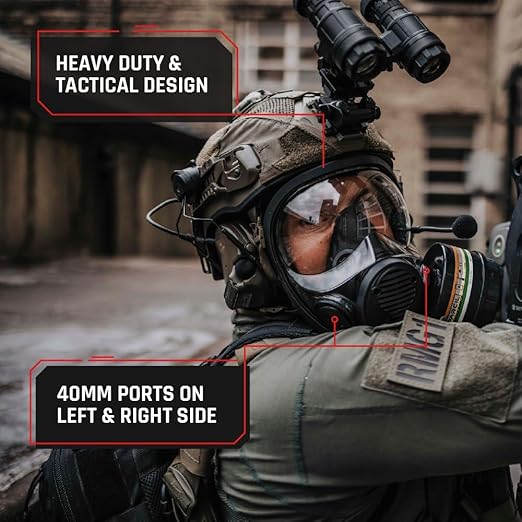 NB-100 Full Face Tactical Gas Mask Respirator - Gas Masks Survival Nuclear and Chemical Military Grade with A2B2E2K1P3 R 40mm Canister Filter, Compatible with Hazmat Suit, EN136:1998 CL2 Certified