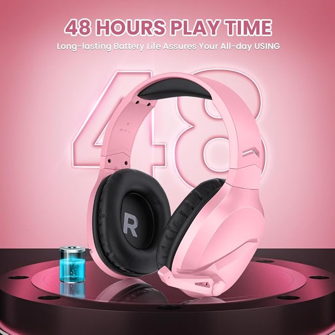 Wireless Gaming Headset with Noise Canceling Microphone for PS5, PC, PS4, 2.4G/Bluetooth Gaming Headphones with USB and Type-c Connector, Wired Mode for Controller - Pink
