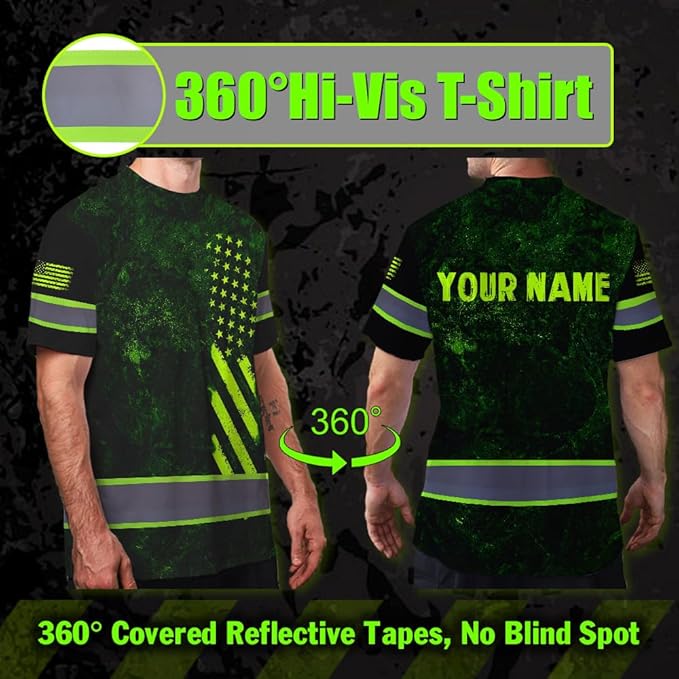 Maddly High Visibility US Flag Collection Safety Workwear Custom Name for Workers, Runners, Truckers, Patriotic