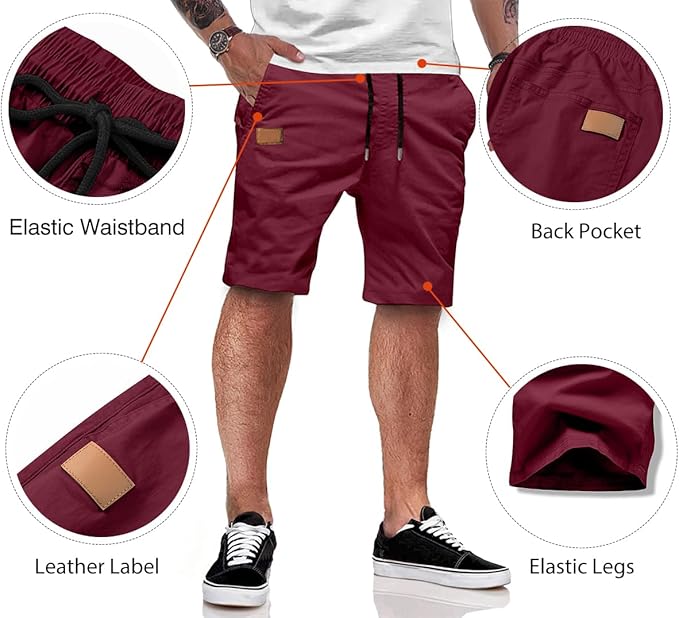 JMIERR Mens Casual Shorts - Cotton Drawstring Summer Beach Stretch Twill Chino Golf Shorts