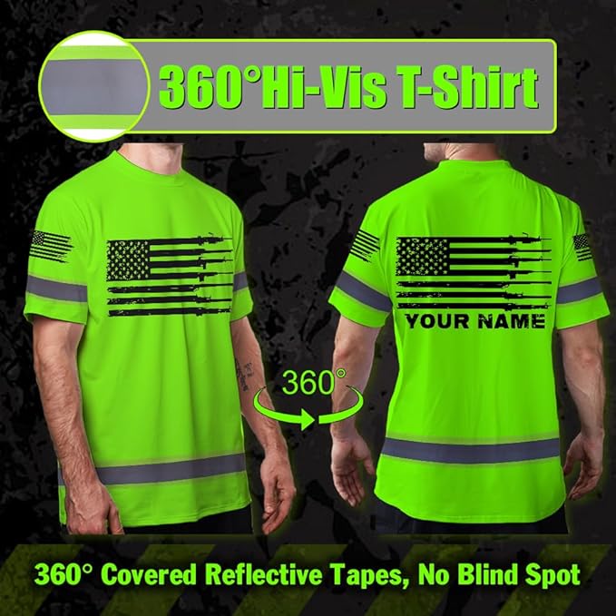 Maddly High Visibility US Flag Collection Safety Workwear Custom Name for Workers, Runners, Truckers, Patriotic