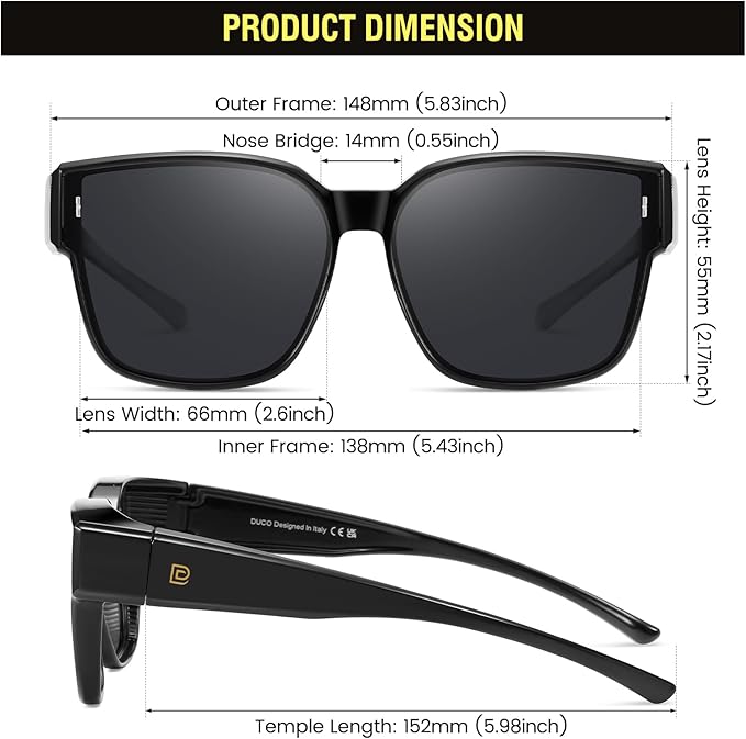 DUCO Fit Over Sunglasses for Men Women Wear Over Glasses Retro Wrap Around Polarized Sun Glasses UV400 Protection DC8981