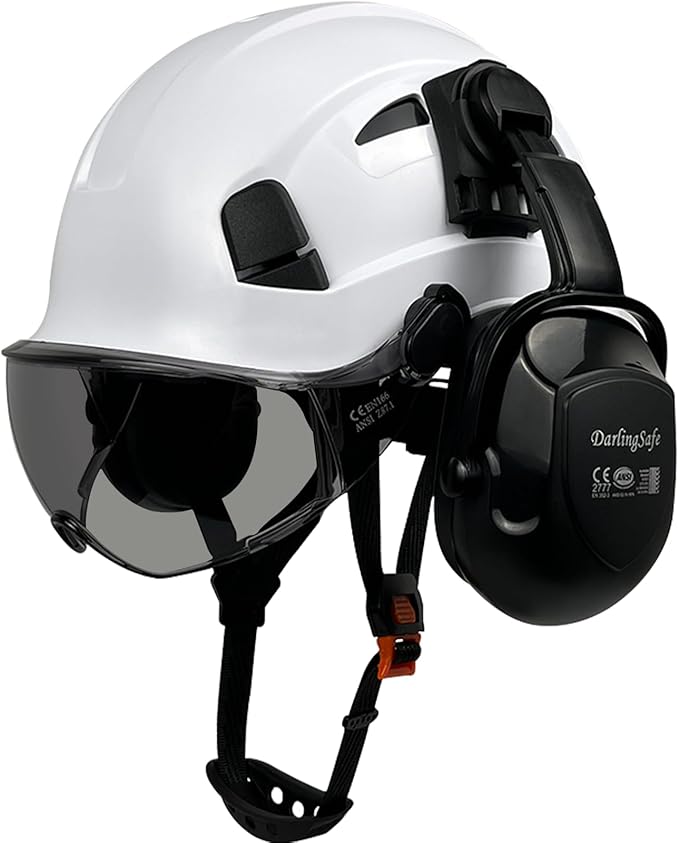 Hard Hat with Visor Ear Muffs Vented Safety Helmet with Visor Earmuffs ANSI Z89.1 Outdoor Work Hardhats Construction