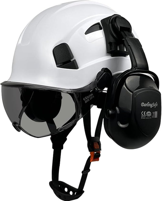 Hard Hat with Visor Ear Muffs Vented Safety Helmet with Visor Earmuffs ANSI Z89.1 Outdoor Work Hardhats Construction
