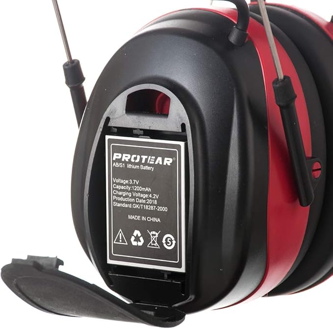 AM/FM Bluetooth Radio Headphones 25dB NRR,Noise Reduction Safety Earmuffs,Digital Display Headset,Built-in Mic,Rechargetable Ear Hearing Protection for Walkman Mowing,Lawn,Work(Red)