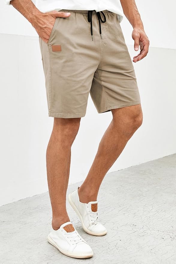 JMIERR Mens Casual Shorts - Cotton Drawstring Summer Beach Stretch Twill Chino Golf Shorts