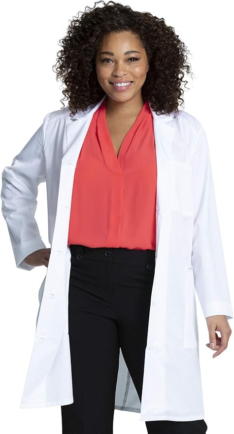 Cherokee Women's Scrub Lab Coat with Button Up Front, 3 Pockets Modern Classic fit and Mechanical Stretch Fabric CK421