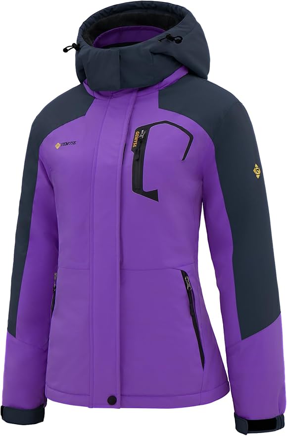 GEMYSE Women's Ski Snow Jacket Warm Winter Waterproof Coat Snowboard Rain Jacket Hooded Windproof Windbreaker