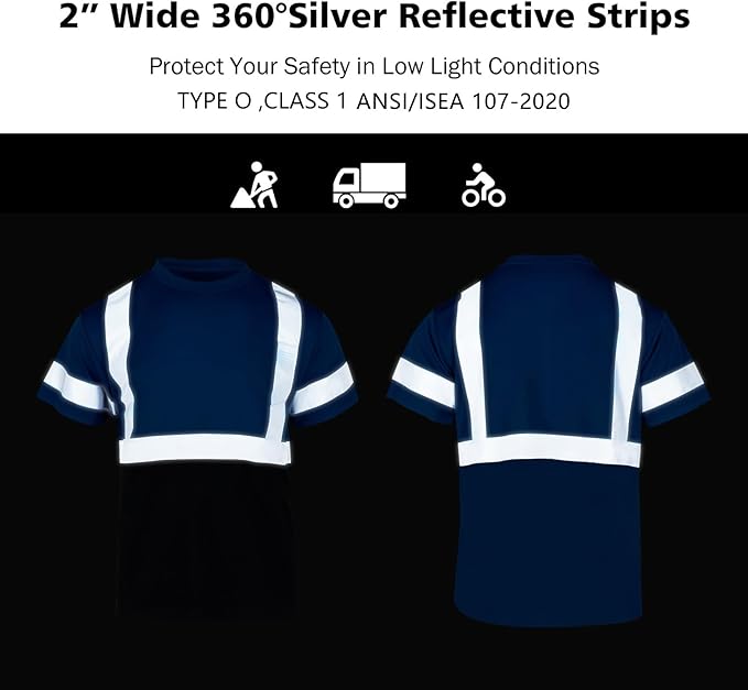 VENDACE Hi Vis Reflective Safety Shirts for Men ANSI Class 1 High Visibility Construction Work T Shirt(Blue,2XL)